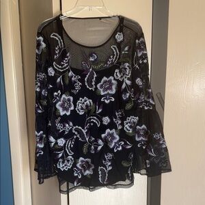 INC International Concepts Black and White Embellished Blouse